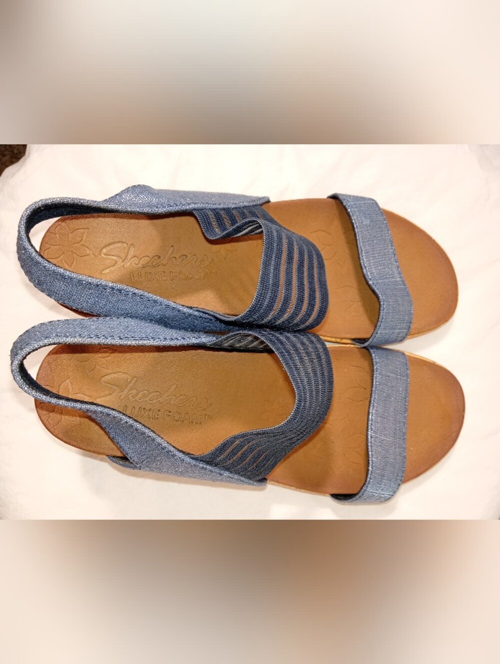 Women’s Skechers Open Toe Blue Sling Back Wedge Sandles sz 9 - Picture 4 of 8